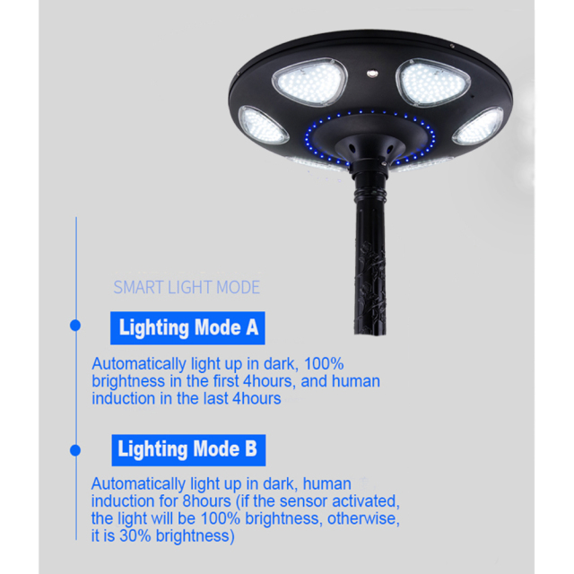 Outdoor Round Solar Street Light 50W UFO Flood Light with Pole Aluminum 6000 Lumens Lithium Battery Garden Lighting