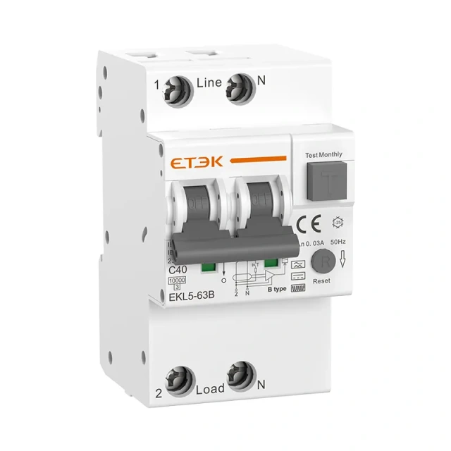 EKL5-63B Type B Residual Current Operated Circuit Breaker 63A 30-300mA for EV Charging and Solar PV Systems ETEK