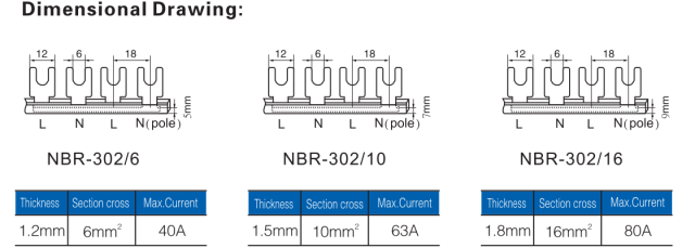 NBR-302 40A/63A/80A Fork Type Busbar High Conductivity Copper for MCB/RCD Connection in Solar Energy Systems