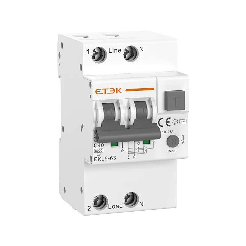 EKL5-63 Electronic Type RCBO 6-63A 10-300mA Overcurrent and Earth Leakage Protection for Solar PV and Energy Storage Systems ETEK
