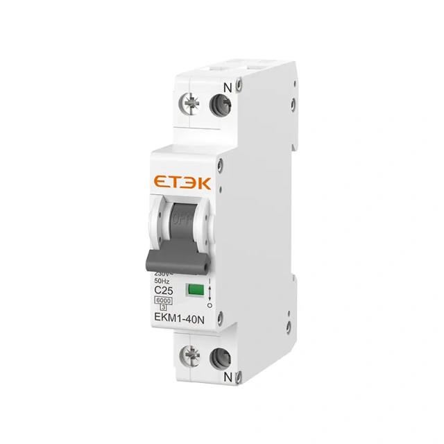 EKM1-40N MCB 6kA Single Modular DPN Miniature Circuit Breaker Thermo-Magnetic Trip 1P+N 240V Overload and Short-Circuit Protection for Solar PV and Energy Storage Systems ETEK
