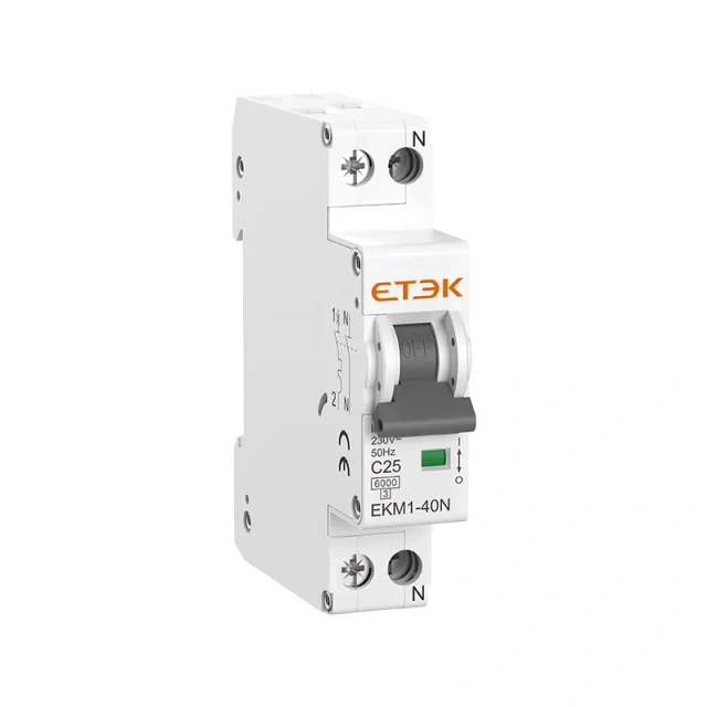 EKM1-40N MCB 6kA Single Modular DPN Miniature Circuit Breaker Thermo-Magnetic Trip 1P+N 240V Overload and Short-Circuit Protection for Solar PV and Energy Storage Systems ETEK