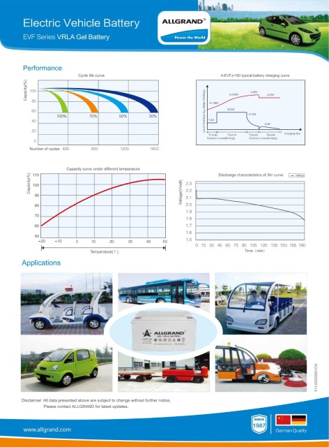 6-EVFJ-200 Deep Cycle Battery High Energy Low IR Electric Low Speed Vehicles Golf Carts