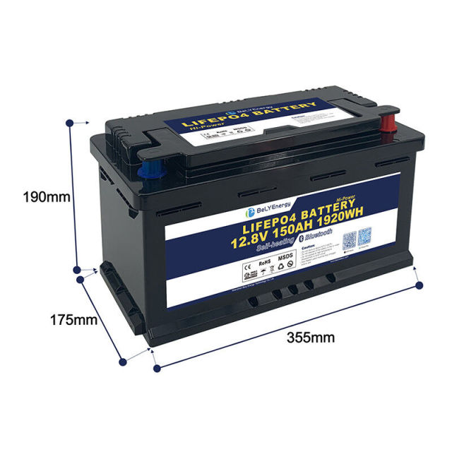 1920Wh 150A RV Lithium Iron Phosphate Battery Low Self Discharge LiFePO4 Chemistry High Energy Density Long Cycle Life for Solar Marine Off-Grid Applications BeLY