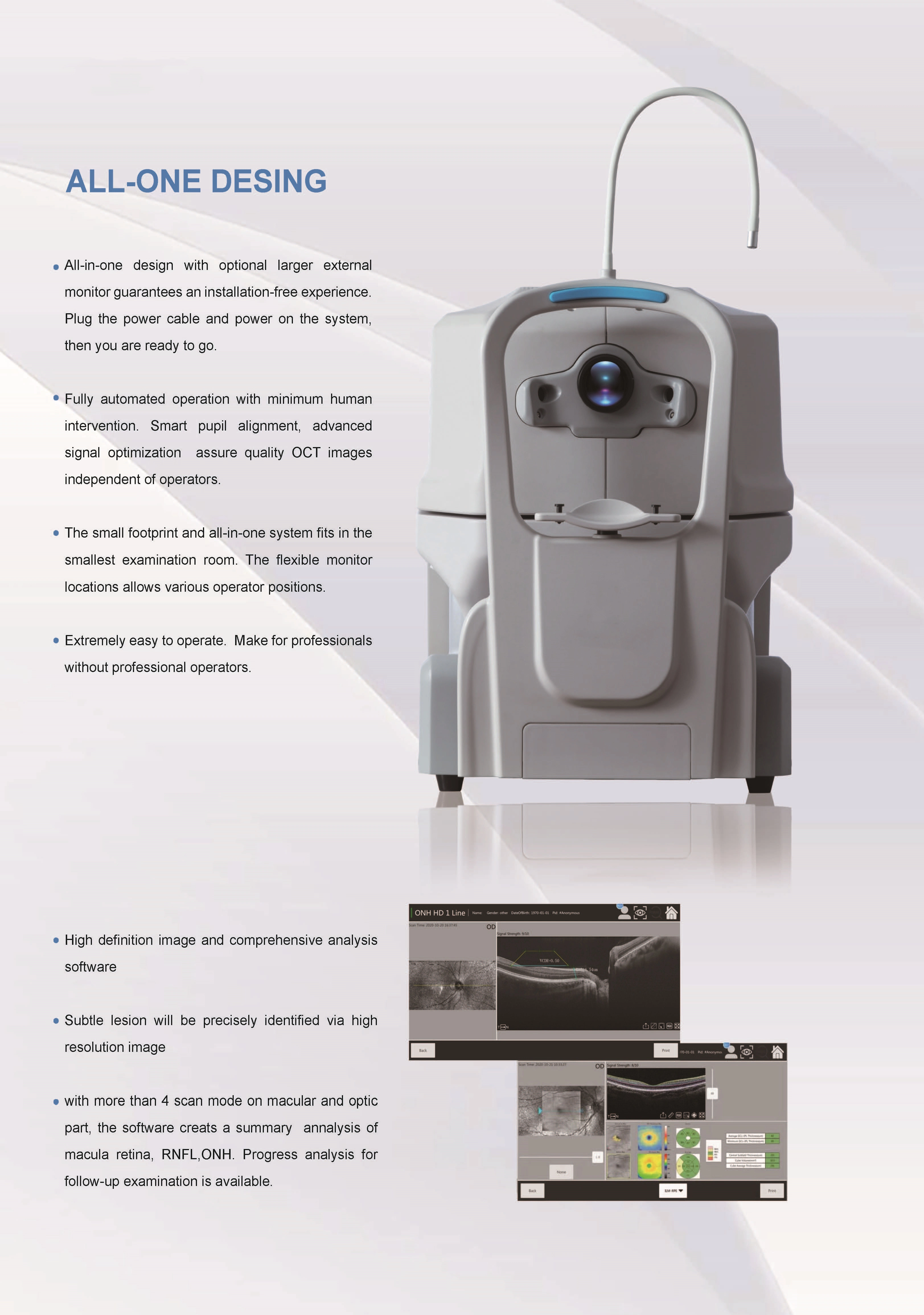 OCT-500 China Top Quality Ophthalmic OCT Optical Coherence Tomography with Built-in Computer
