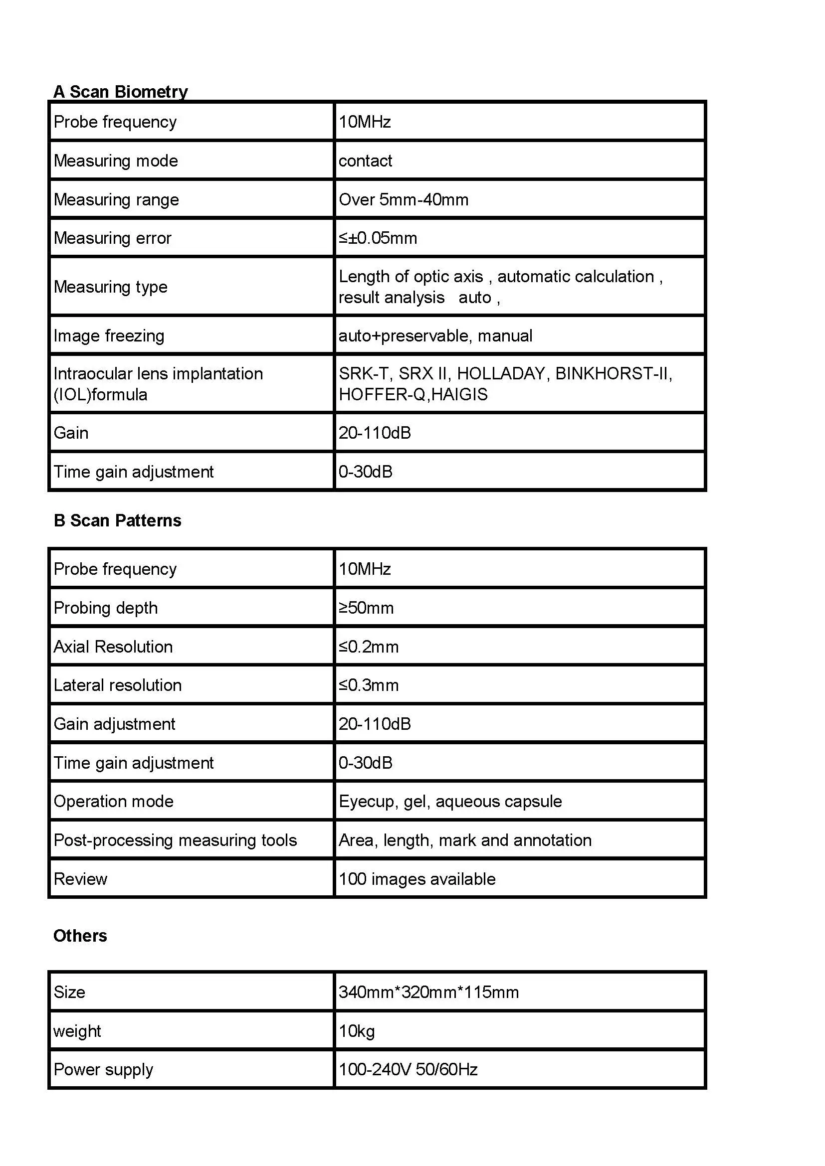 Ophthalmic Ultrasound AB Scan RetiWave 1000 Eye Ultrasound A/B Scan AB Scanner Pachymeter Biometer
