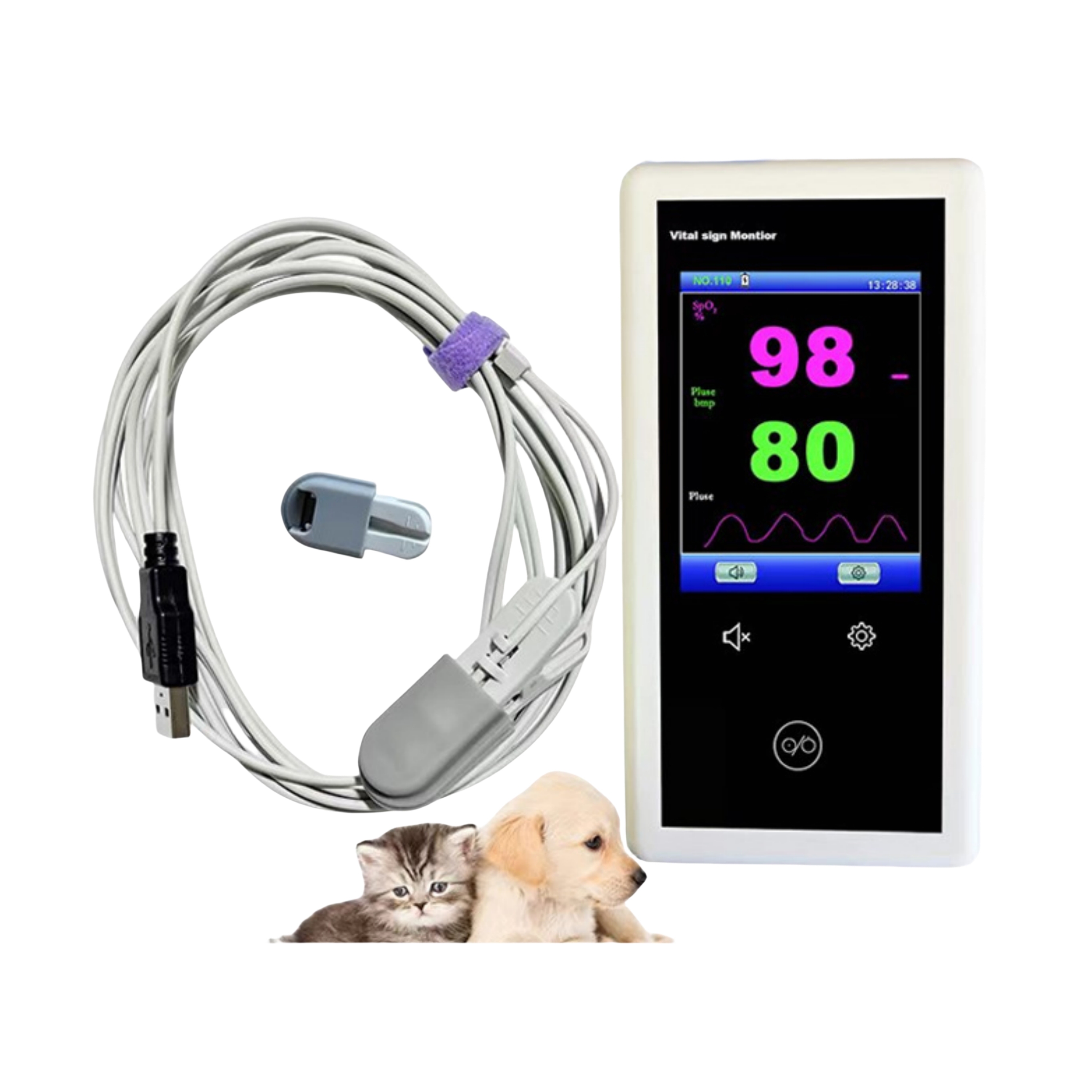 Veterinary Multi-parameter Vet Sign Monitor For Animal Clinic SPO2+PR+Pulse Intensity(PI)+Plethysogram Handheld Vet Monitor
