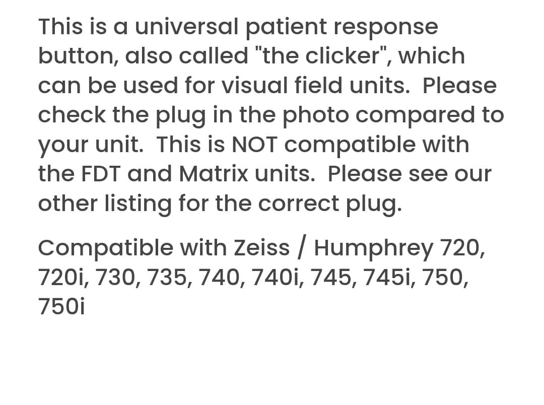 Responder for Zeiss Visual Field Analyzer Perimeter,for HFA Responder,Optional for FDT Responder, Patient Button for Humphrey