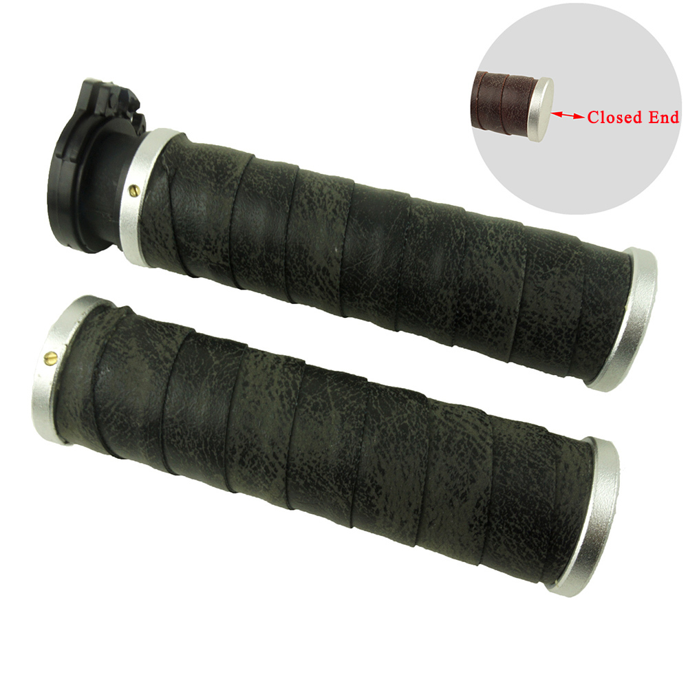 Retro Leather Cafe Racer Motorcycle Handlebar Grips