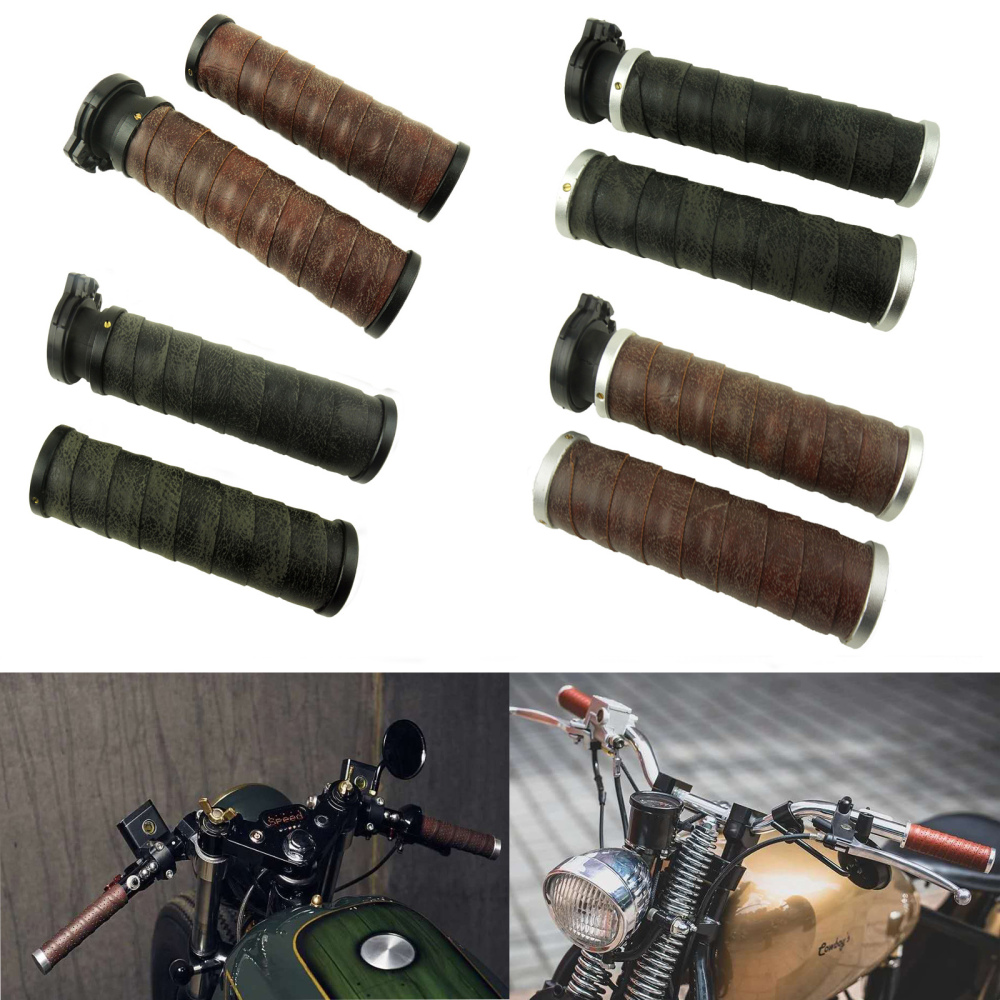 Retro Leather Cafe Racer Motorcycle Handlebar Grips