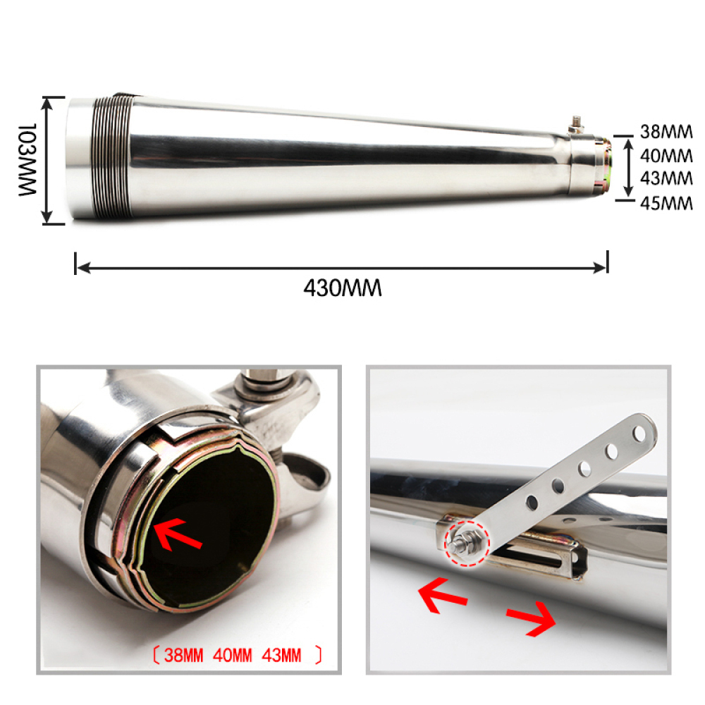 38-45mm Chrome Cafe Racer Exhaust Muffler