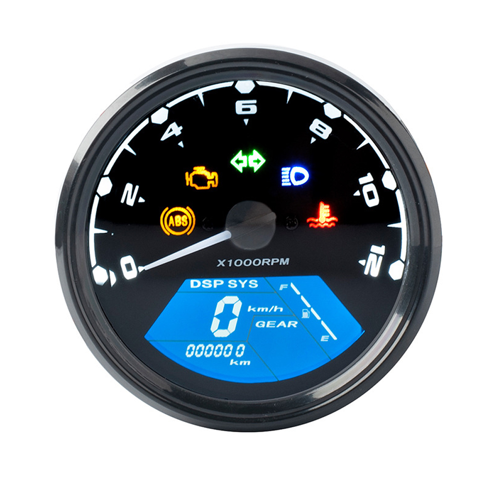 Universal Motorcycle Digital Speedometer Tachometer Gauge Cluster LCD Dashboard with EFI Check Engine Diagnostic, Gear Indicator, Fuel Gauge, Water Temperature, Odometer & Mount Bracket for Cafe Racer Bobber Scrambler Chopper Custom Bikes