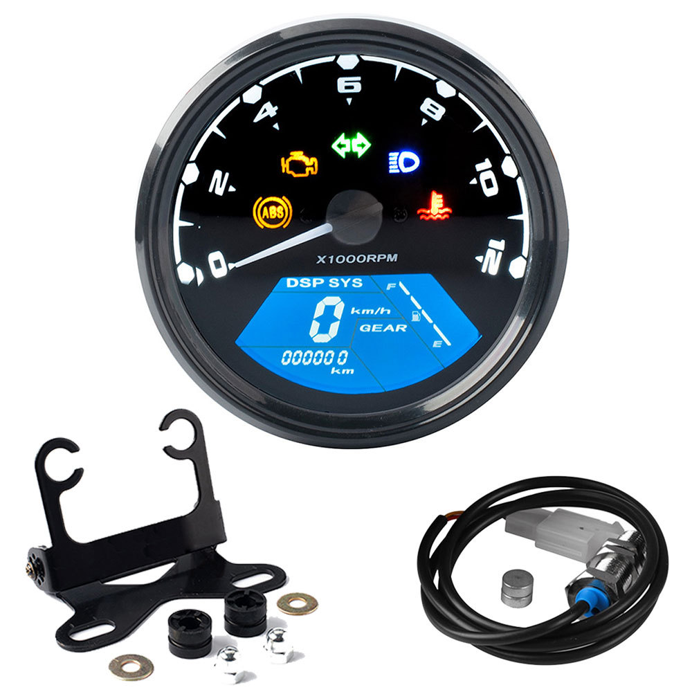 Cafe Racer Motorcycle Digital Speedometer Tachometer Gauge with Fuel Injection (EFI) Diagnostic Water Temperature Odometer & Mount Bracket