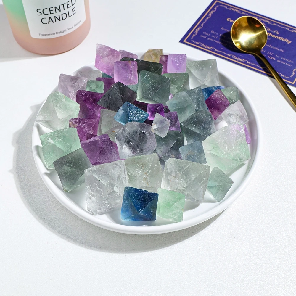 Natural Stone Colorful Fluorite Octagonal Crystal Original Decorative Gift Healing Reiki Gem Garden Fish Tank Decorative Stone