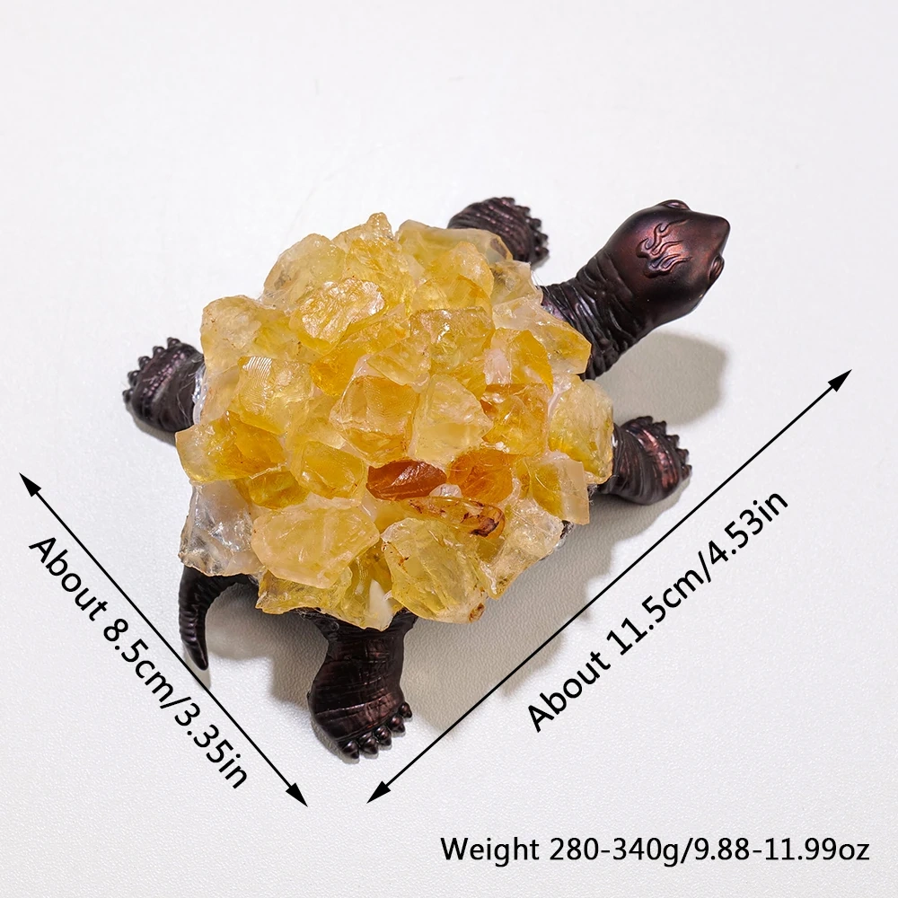 1PC Natural Citrine Flower Cluster Amethyst Quartz Carved Turtle Animal Statue Energy Gem Home Decoration