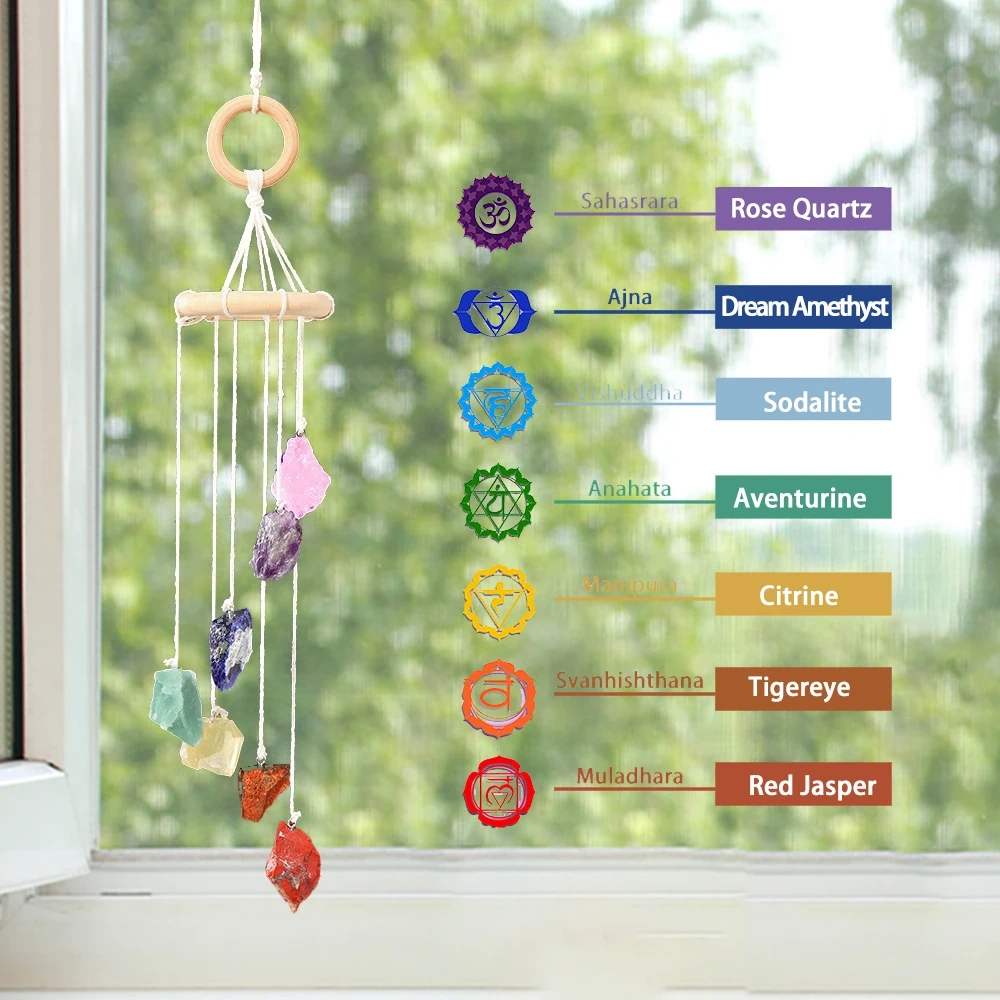 Runyangshi Natural Crystal Stone Wind Chime Rough Raw Quartz Hanging Pendant Window Ornament Healing Home Decoration