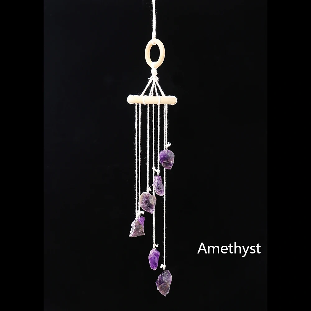 Runyangshi Natural Crystal Stone Wind Chime Rough Raw Quartz Hanging Pendant Window Ornament Healing Home Decoration