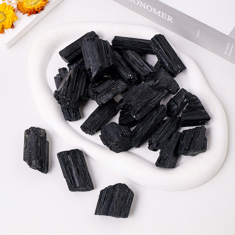 Natural Black Tourmaline Jet Stones Raw Ore Irregular Crystals Mineral Specimen Eliminate Magnetism