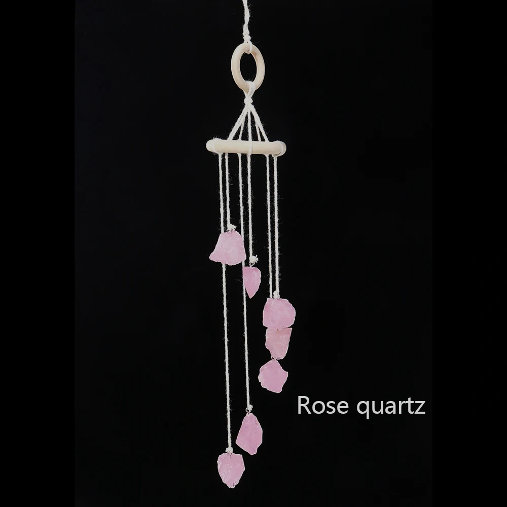 Runyangshi Natural Crystal Stone Wind Chime Rough Raw Quartz Hanging Pendant Window Ornament Healing Home Decoration