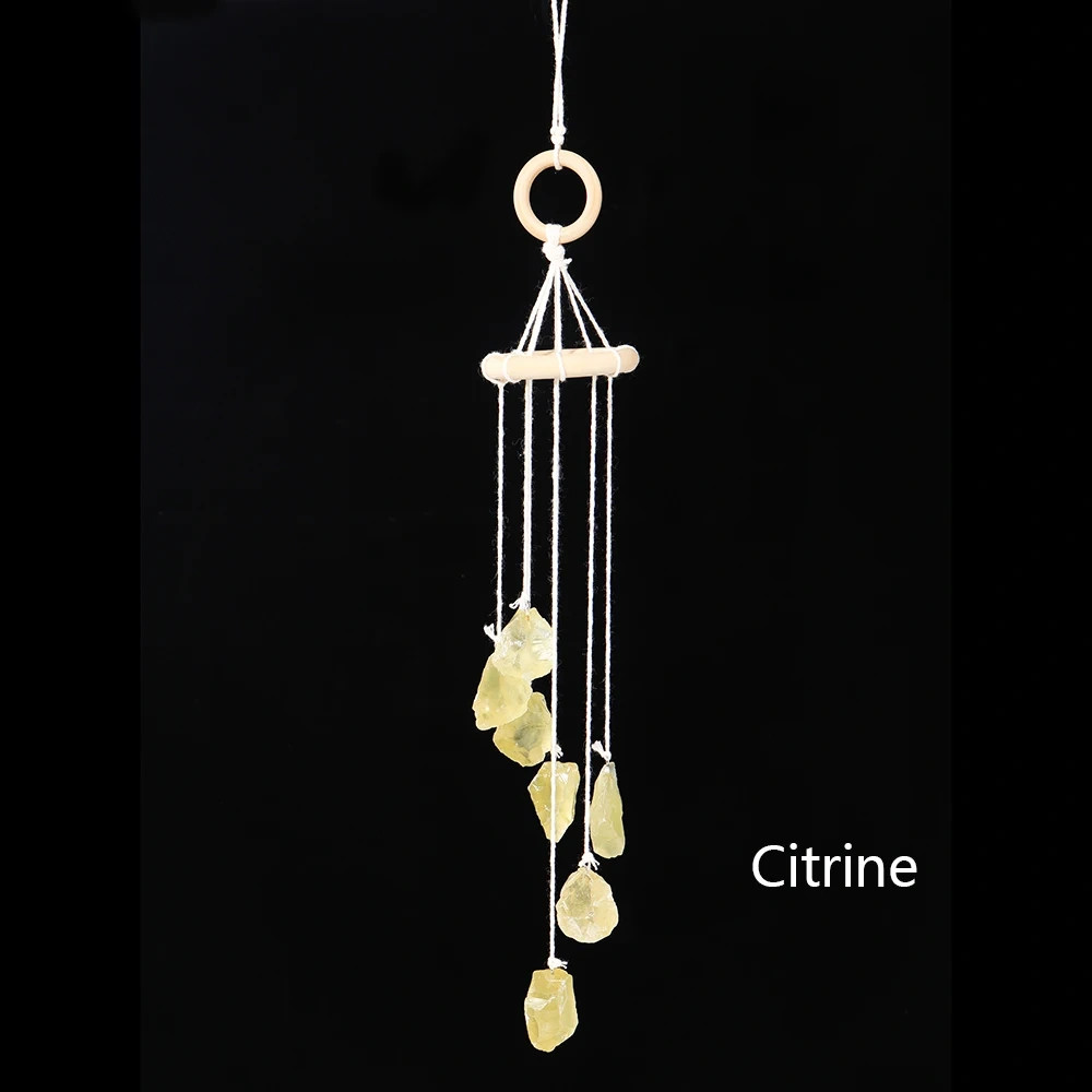 Runyangshi Natural Crystal Stone Wind Chime Rough Raw Quartz Hanging Pendant Window Ornament Healing Home Decoration