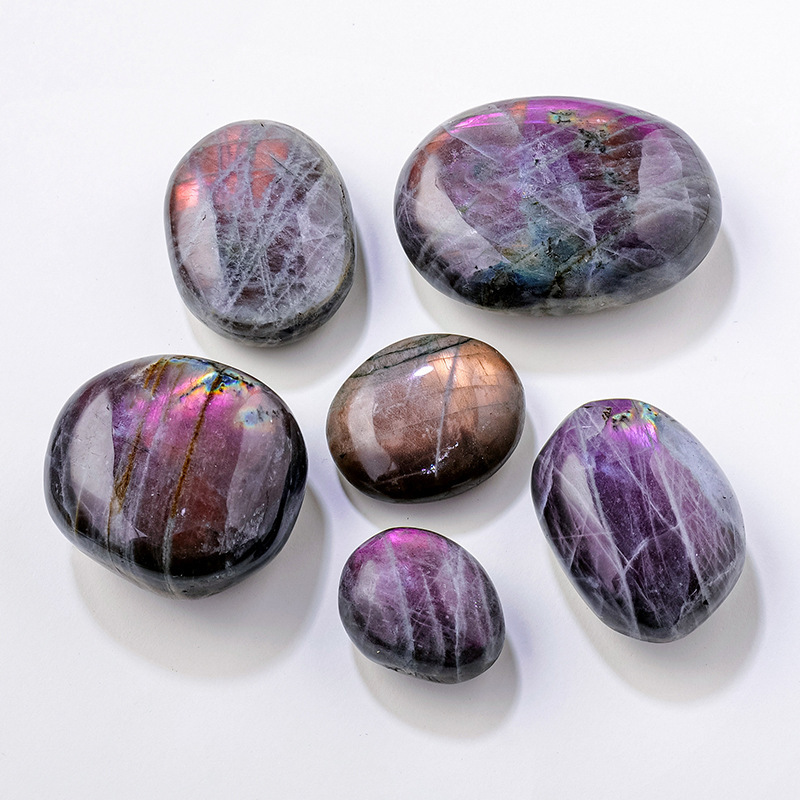 Natural Colourful Labradorite Palm Stone Healing Purple  Flash MoonStone Irregular Mineral Specimens