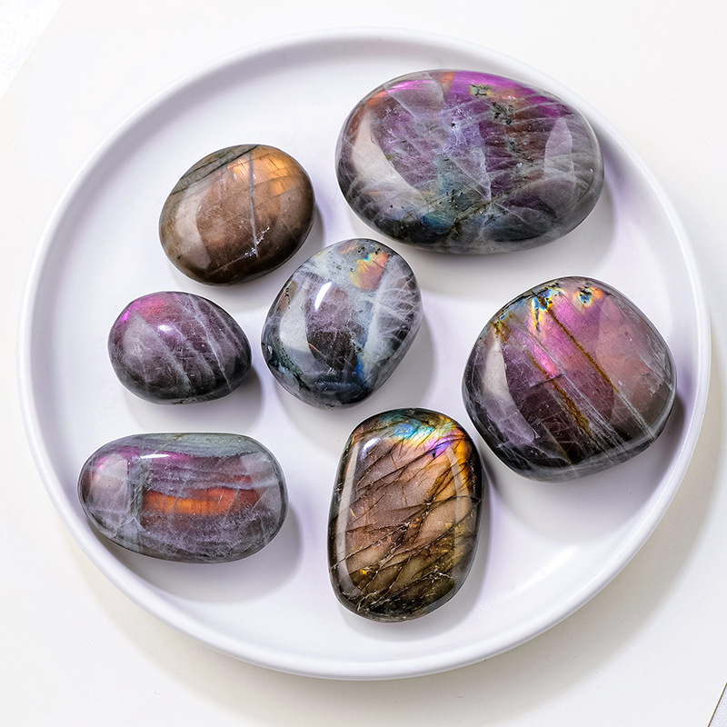 Natural Colourful Labradorite Palm Stone Healing Purple  Flash MoonStone Irregular Mineral Specimens