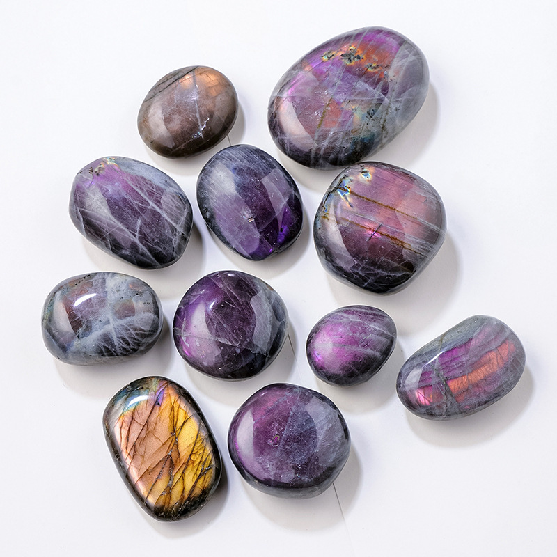 Natural Colourful Labradorite Palm Stone Healing Purple  Flash MoonStone Irregular Mineral Specimens