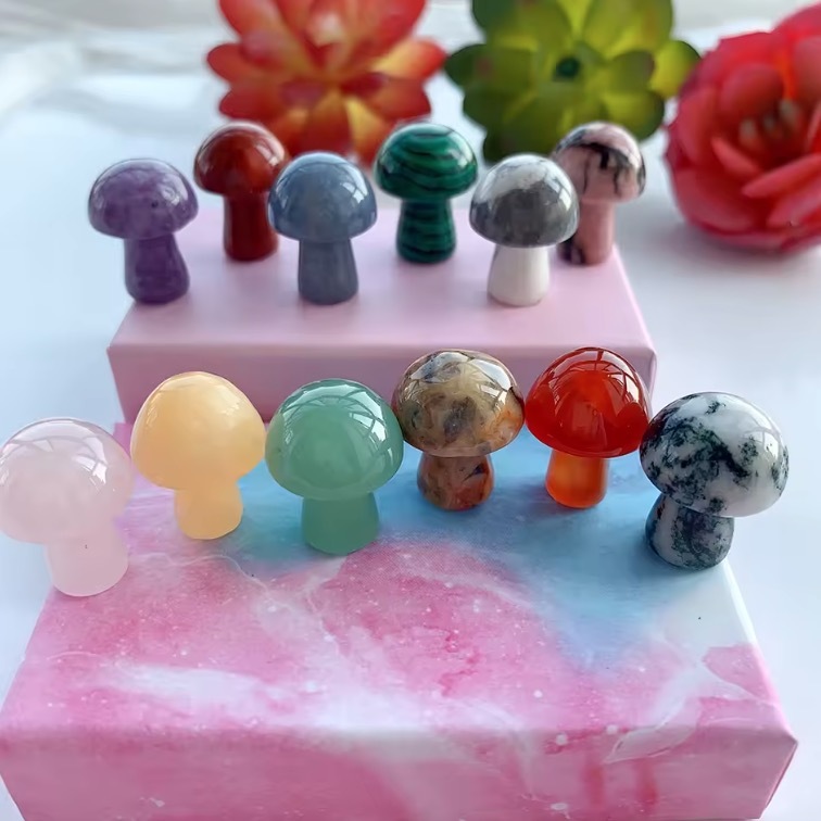 12PC Natural Crystal Mini Mushroom Gift Box Energy Quartz Gem Decorative Mineral Collection Gift