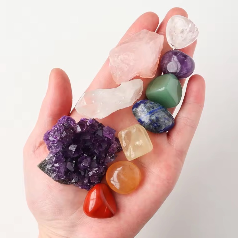 Natural Healing Crystal Set Amethyst Cluster Carnelian Rose Quartz Rough Stone Wooden Box Set For Witchcraft Supplies Home Decor