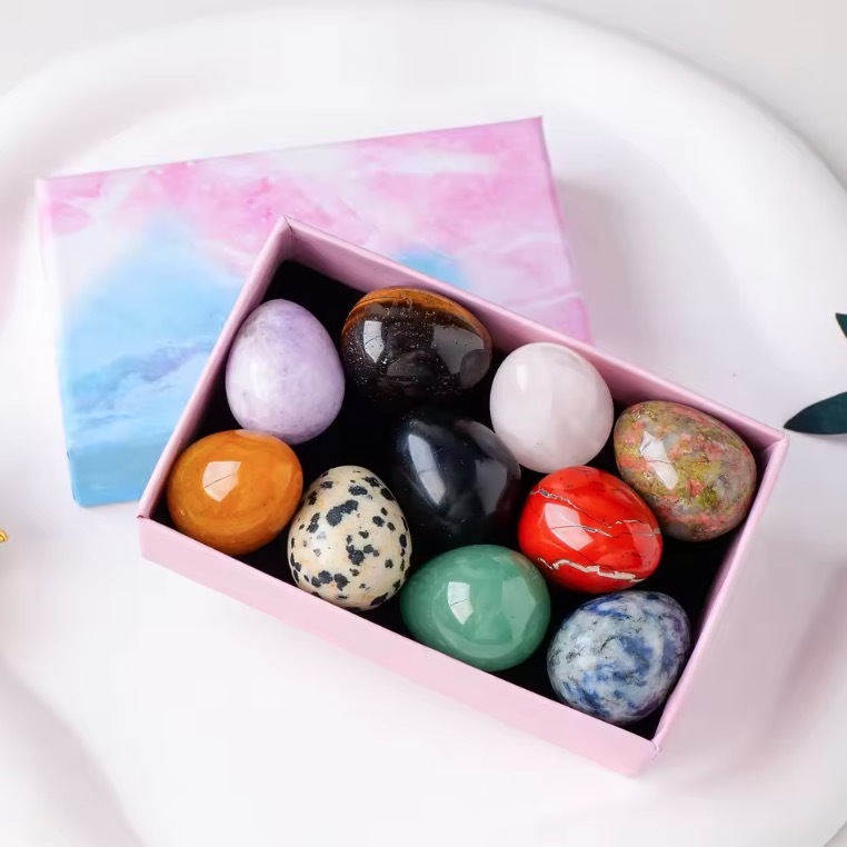 10PCS Natural Crystal Mini Egg Box Crystal Raw Stone Jade Easter Egg Set Christmas Decorative Gift Box