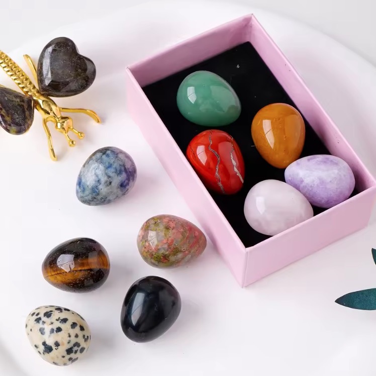 10PCS Natural Crystal Mini Egg Box Crystal Raw Stone Jade Easter Egg Set Christmas Decorative Gift Box