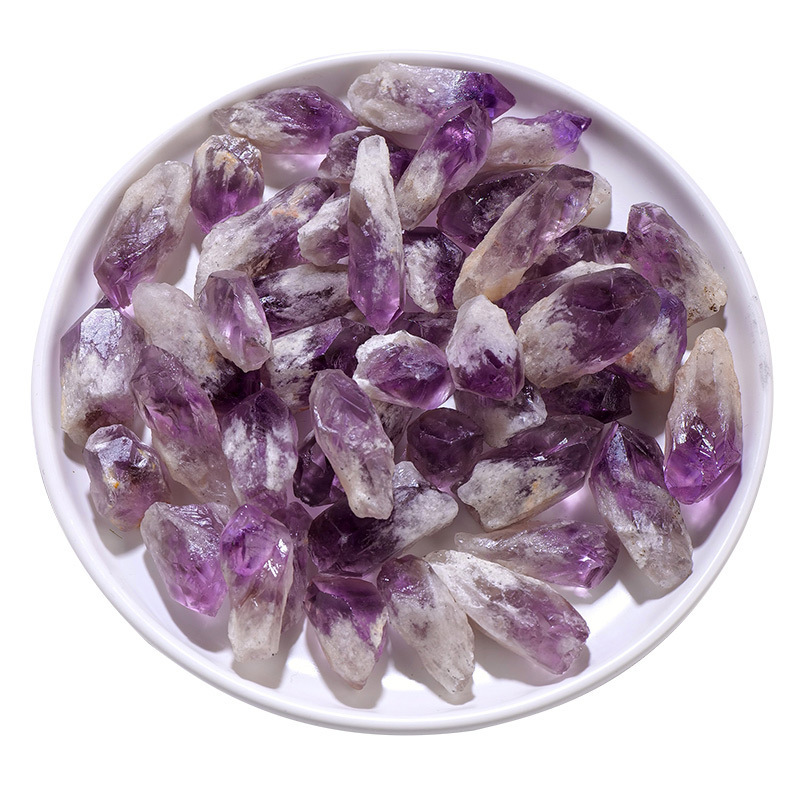 Natural Healing Purple Quartz Amethyst Crystal Point Tooth Raw Stone Garden Fish Tank Decorative Stone