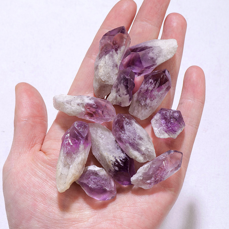 Natural Healing Purple Quartz Amethyst Crystal Point Tooth Raw Stone Garden Fish Tank Decorative Stone