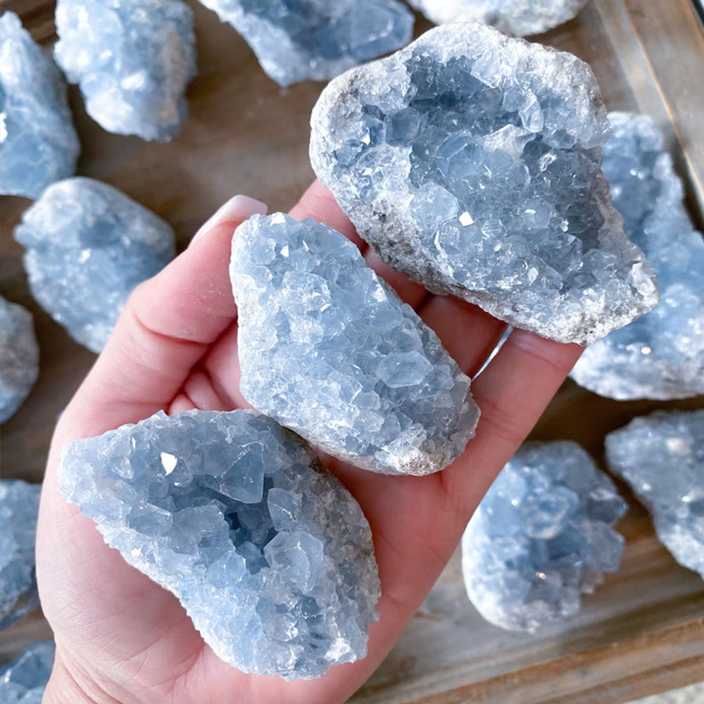 1pc Natural Celestite Cluster Crystal Raw Stone Ornaments Reiki Healing Kyanite Gem Quartz Collection Decoration