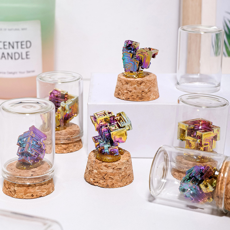 1PC Natural Crystal Irregular Bismuth Ore Specimen Stone Glass Wishing Bottle Decors Teaching Materials Raw Mineral