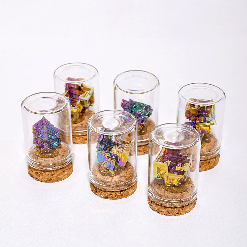 1PC Natural Crystal Irregular Bismuth Ore Specimen Stone Glass Wishing Bottle Decors Teaching Materials Raw Mineral
