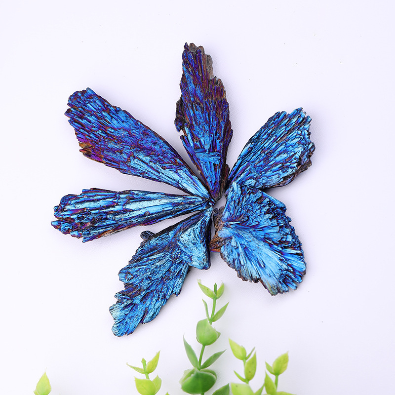 1pc Electroplating natural black tourmaline peacock blue flame feather rainbow crystal cluster