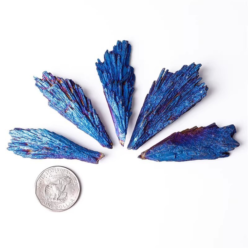 1pc Electroplating natural black tourmaline peacock blue flame feather rainbow crystal cluster