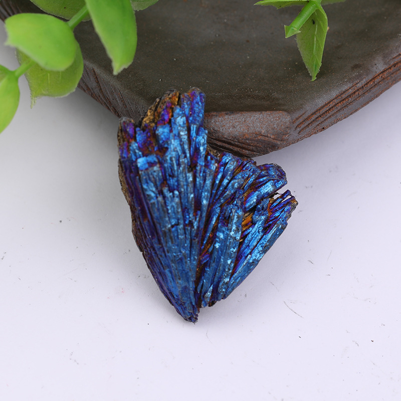 1pc Electroplating natural black tourmaline peacock blue flame feather rainbow crystal cluster