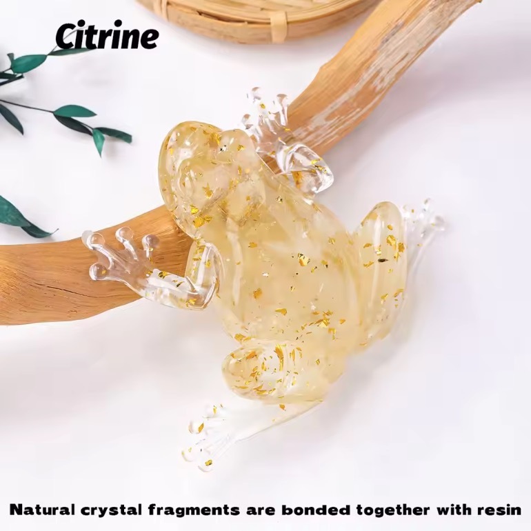 Natural crystal raw stone dripping glue frog ornaments resin crafts home office desktop decoration gifts