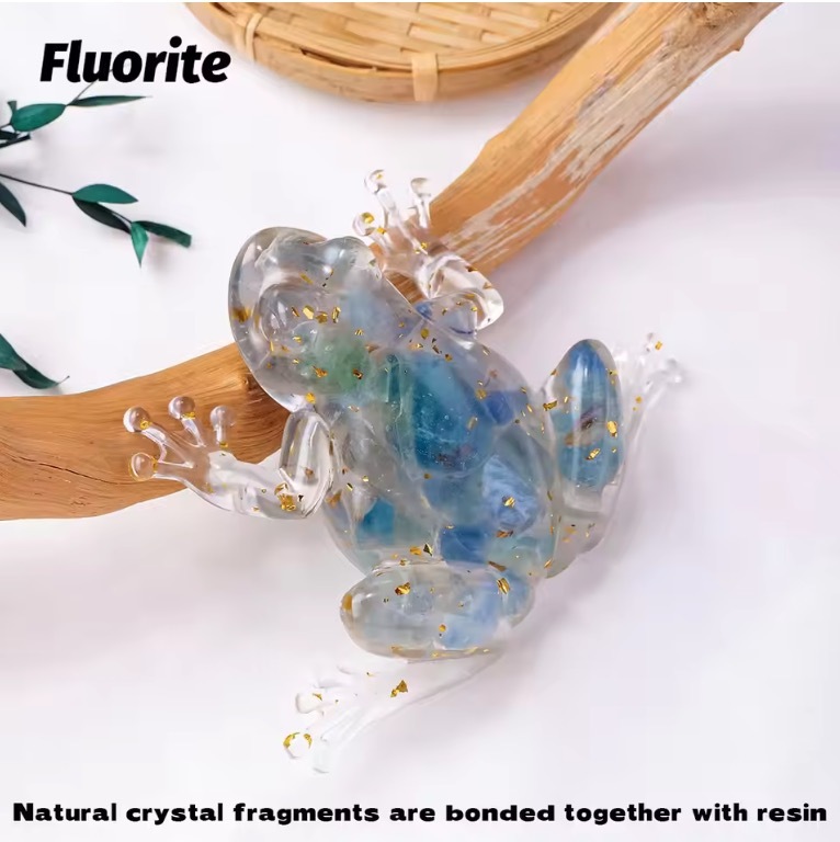 Natural crystal raw stone dripping glue frog ornaments resin crafts home office desktop decoration gifts