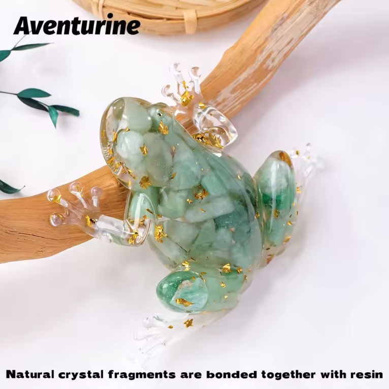 Natural crystal raw stone dripping glue frog ornaments resin crafts home office desktop decoration gifts