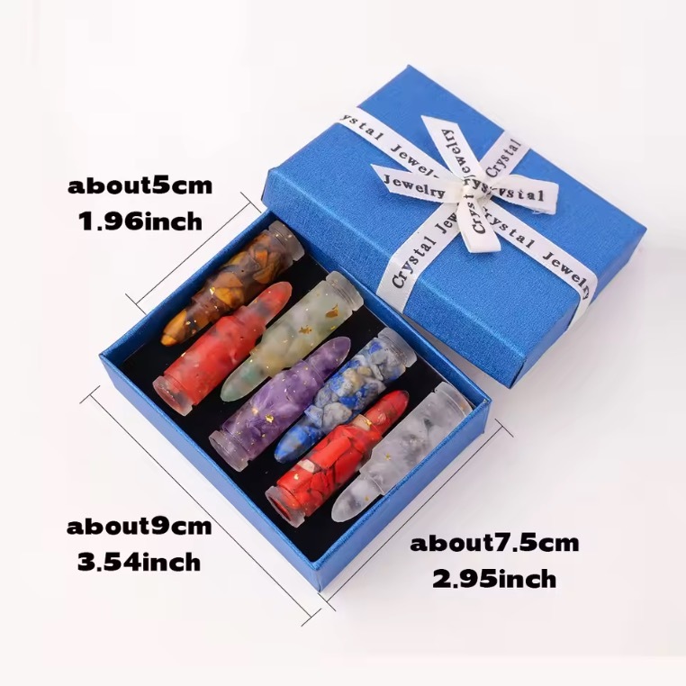 Natural Crystal Resin Macadam Bullet Shape Set Box Chakra Energy Festive Christmas Tabletop Decoration Crafts Home Decoration