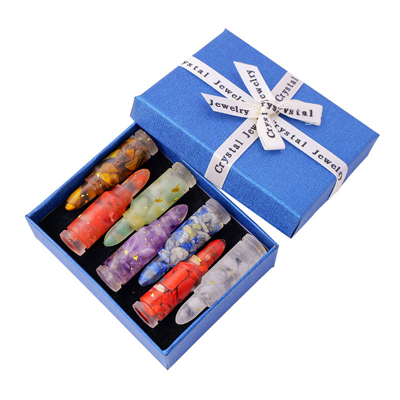 Natural Crystal Resin Macadam Bullet Shape Set Box Chakra Energy Festive Christmas Tabletop Decoration Crafts Home Decoration