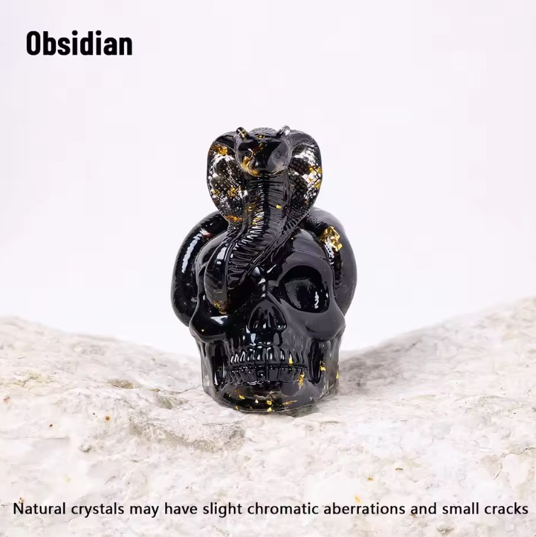 1PC Natural Crystal Gravel Skull Snake Statue Dropper Resin Reiki Stone Easter Gift Fengshui Sculpture Room Home Decoration