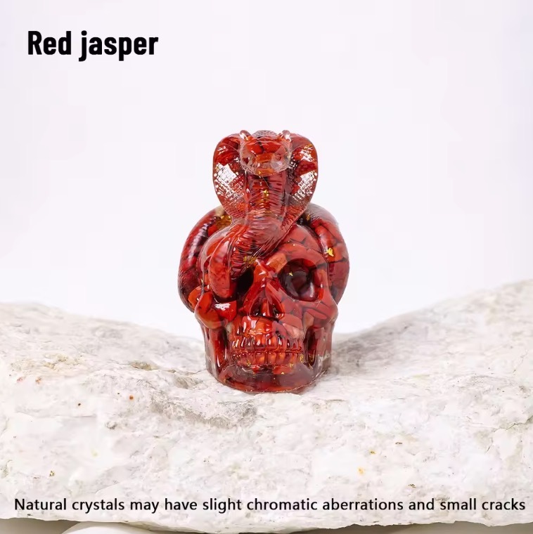 1PC Natural Crystal Gravel Skull Snake Statue Dropper Resin Reiki Stone Easter Gift Fengshui Sculpture Room Home Decoration