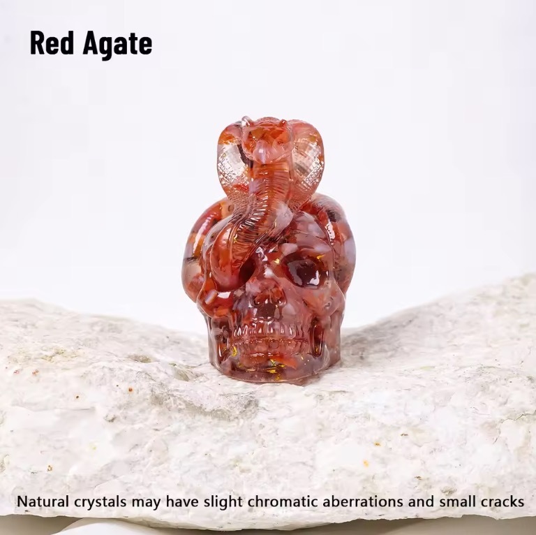 1PC Natural Crystal Gravel Skull Snake Statue Dropper Resin Reiki Stone Easter Gift Fengshui Sculpture Room Home Decoration