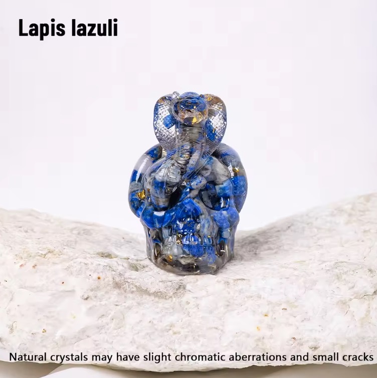 1PC Natural Crystal Gravel Skull Snake Statue Dropper Resin Reiki Stone Easter Gift Fengshui Sculpture Room Home Decoration