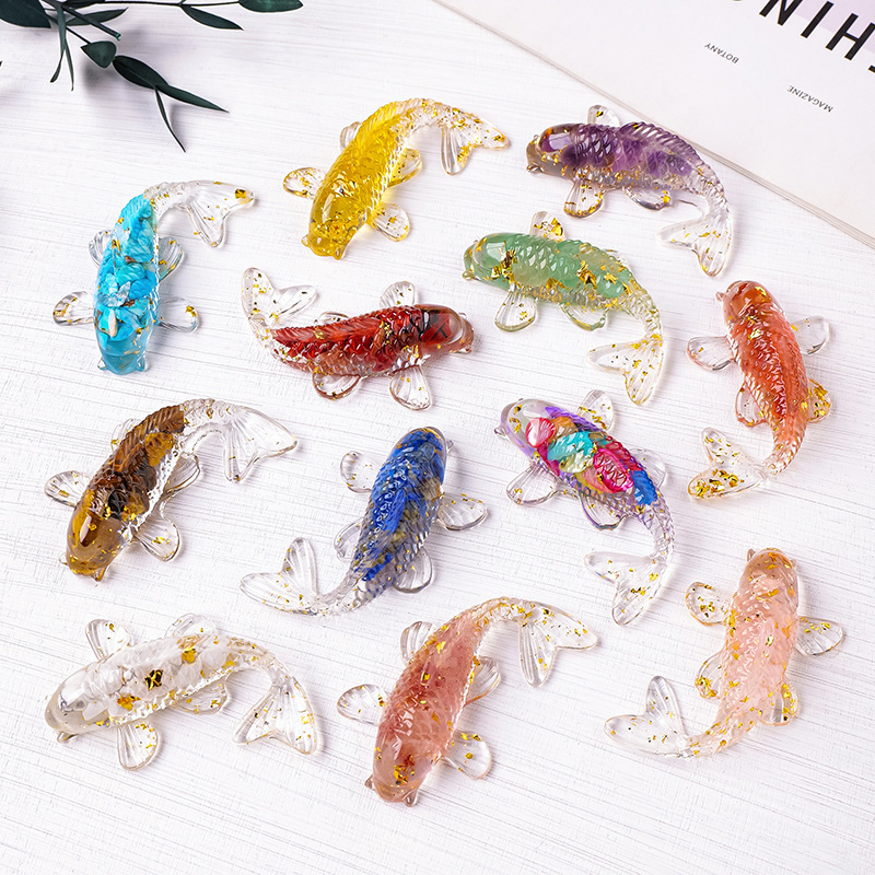 1pc Natural Crystal Crushed Stone Drop Glue Koi Home Decoration Car Decoration Small Fish Shaped Handicraft Ornaments
