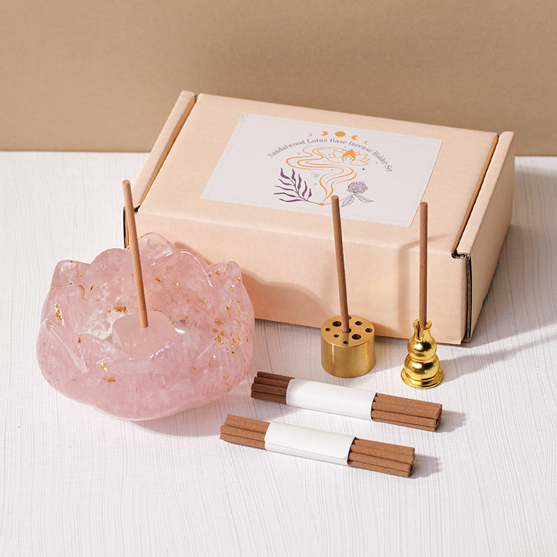 1set Natural Crystal Dropper Resin Reiki Stone Candle Base Aromatherapy  Cornucopia Healing Meditation Decoration Gift Box Set
